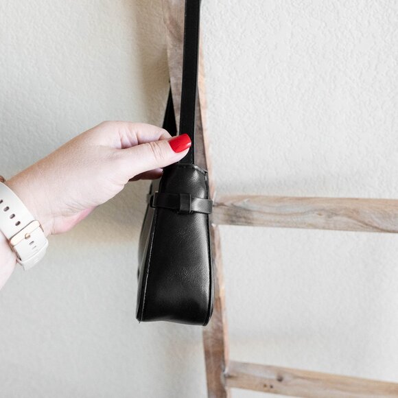 H&M Black Mini Shoulder Bag | Belt Detail | Gold Hardware | Top Zip - Picture 5 of 12